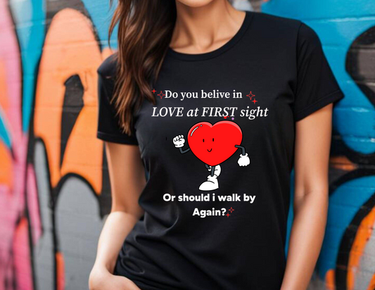 "Captivating Cupid's Charm: Embrace Love at First Sight with Our Exclusive Valentine's Day T-Shirt Design"